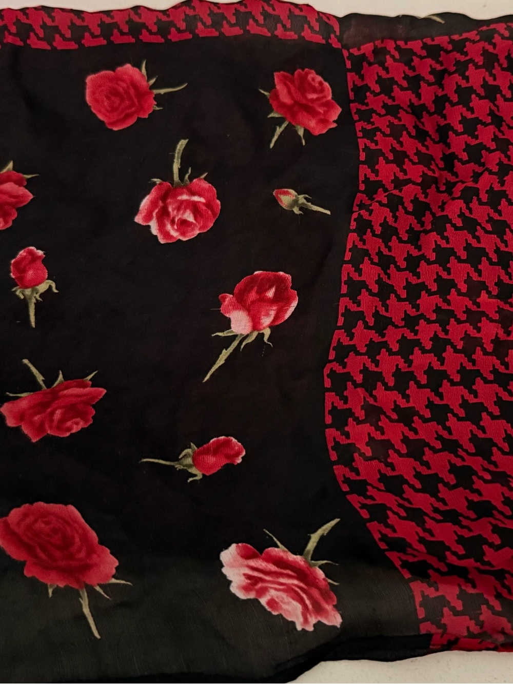 Black and Red Floral Scarf - Women's Fashion Accessory hair/neck/bag